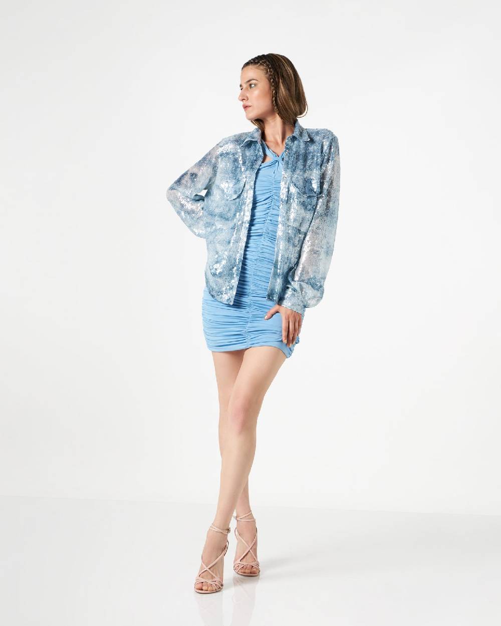 Le Twins Daniela Paillettes Jeans Celeste Negozio