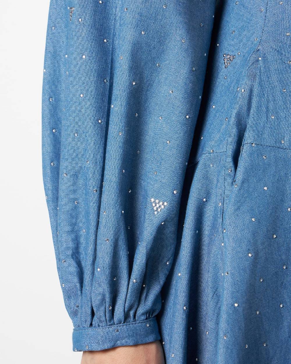 Le Twins Lucrezia Chambray Jeans Celeste con Strass Italy
