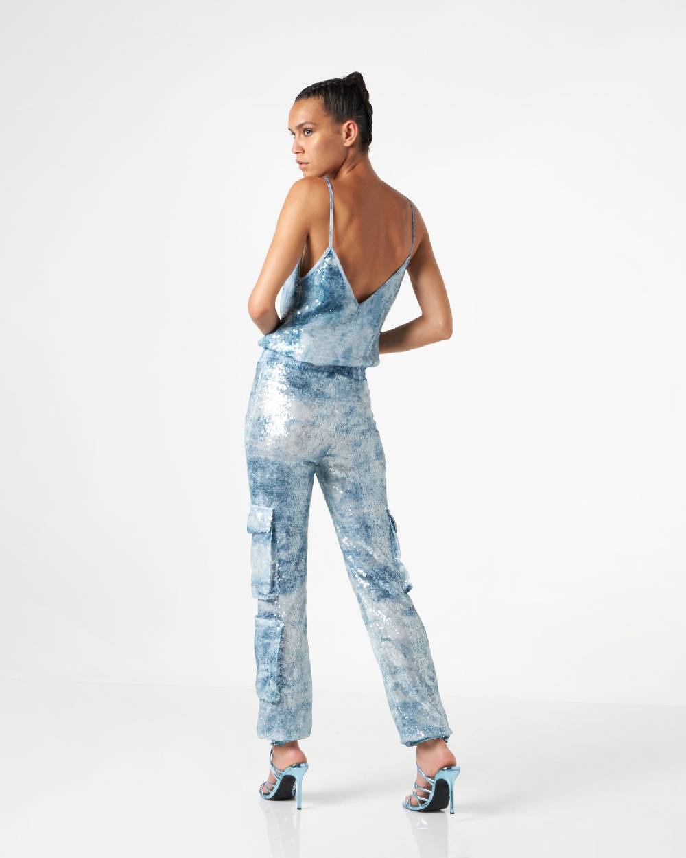 Le Twins Roby Paillettes Jeans Celeste Sottocosto