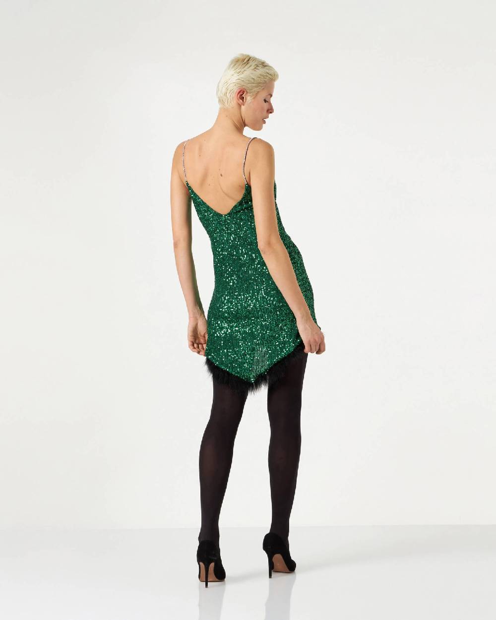 Le Twins Alessandria Paillettes Piume Verde Negozio