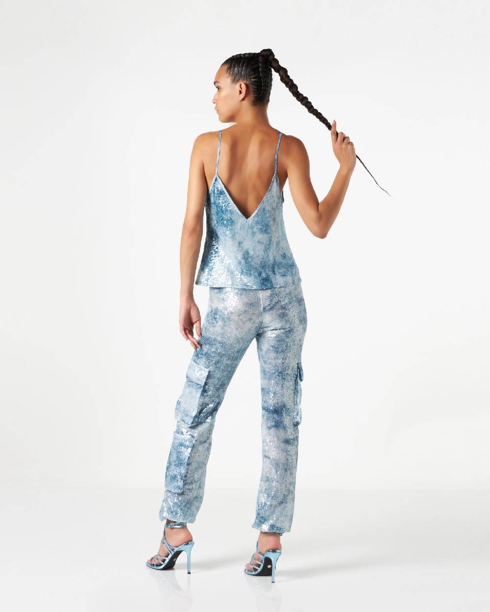 Le Twins Abano Paillettes Jeans Celeste Offerta