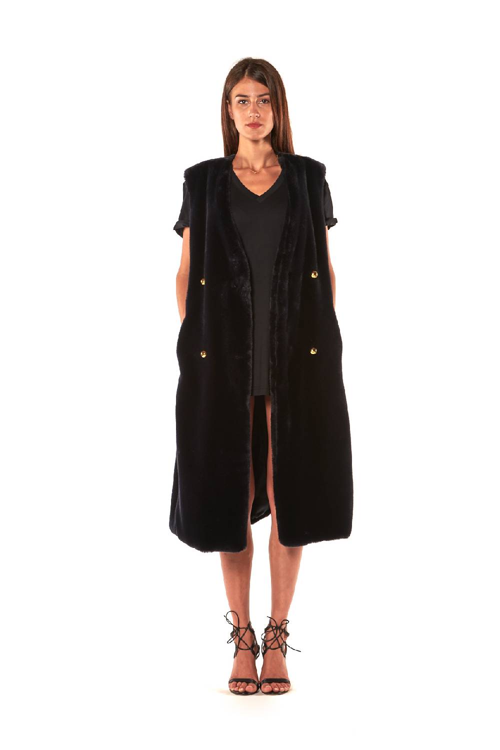 Le Twins GILET ECOPELLICCIA DOPPIO PETTO LUNGO Italia