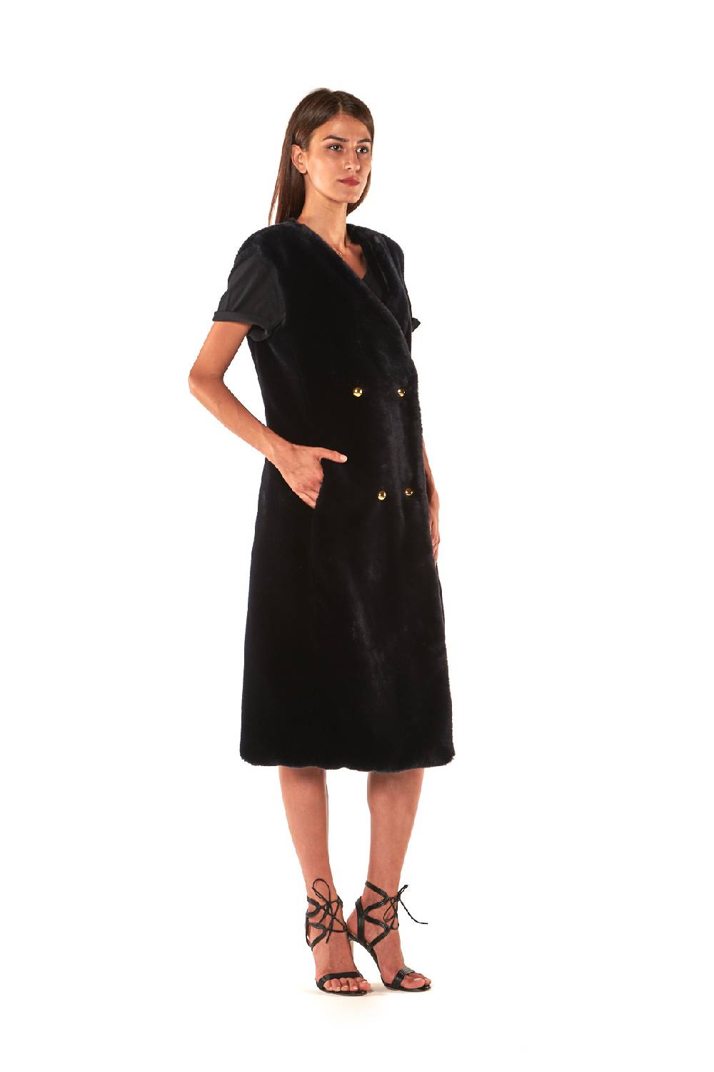 Le Twins GILET ECOPELLICCIA DOPPIO PETTO LUNGO Italia