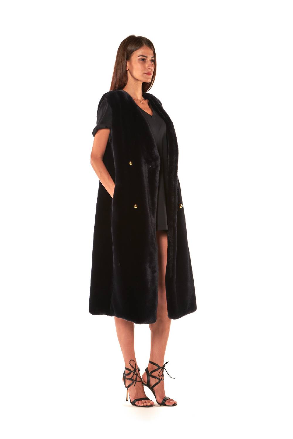 Le Twins GILET ECOPELLICCIA DOPPIO PETTO LUNGO Italia