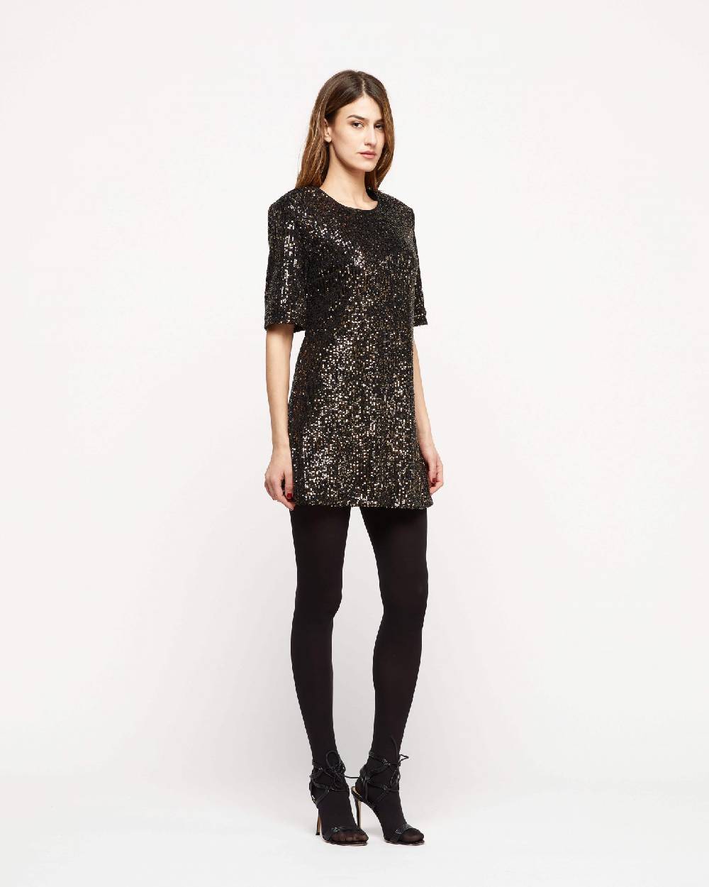 Le Twins Abito Clara – Paillettes Nero e Oro Vendita