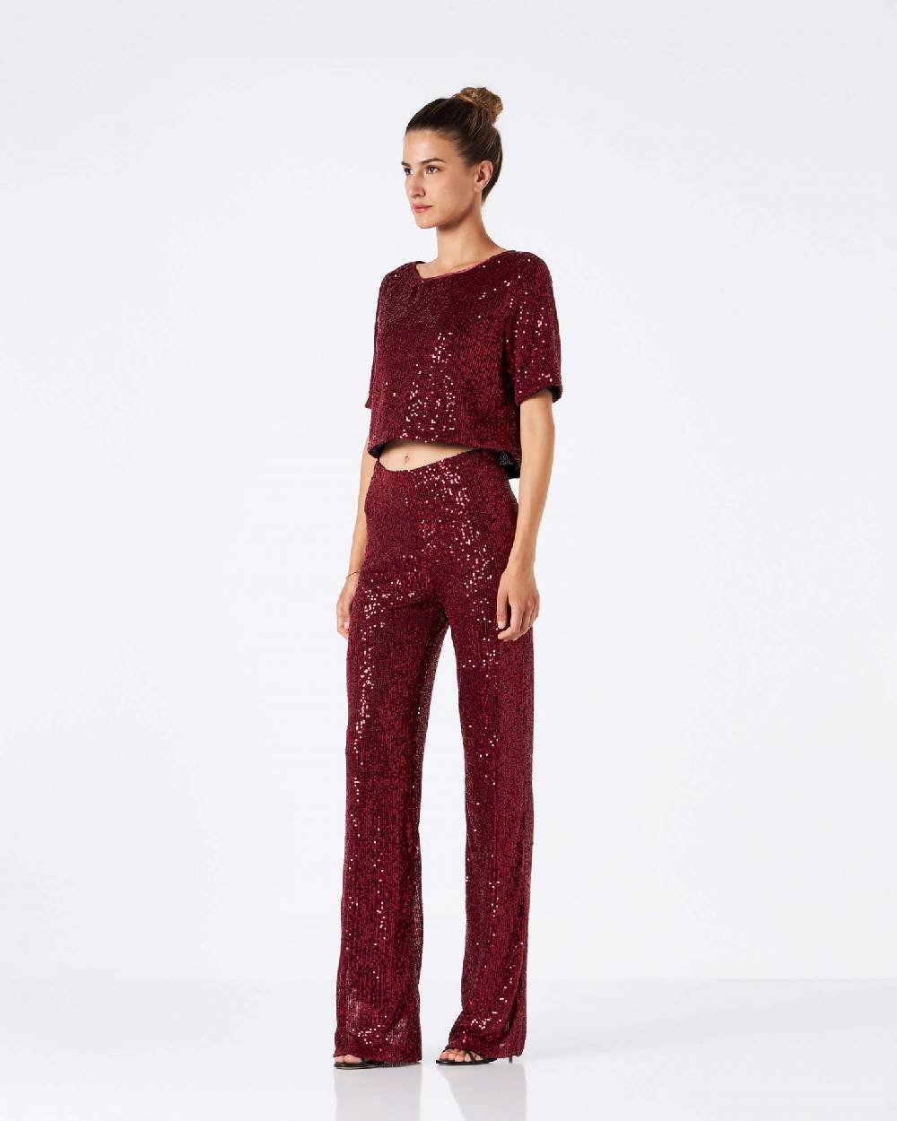 Le Twins Pantalone Raffaella – Paillettes Bordeaux Offerta