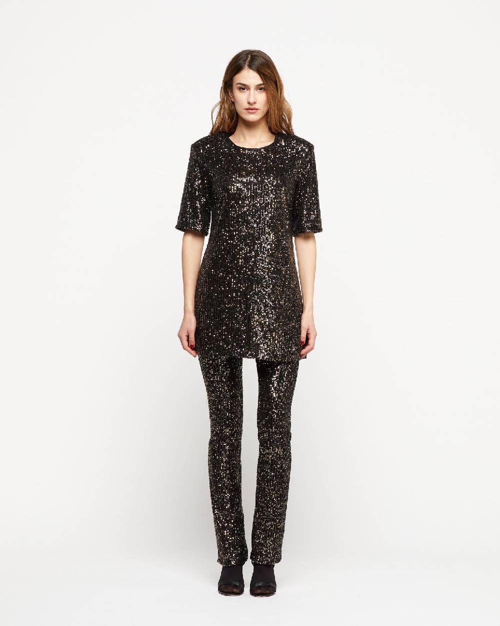 Le Twins Pantalone Raffaella – Paillettes Nero e Oro