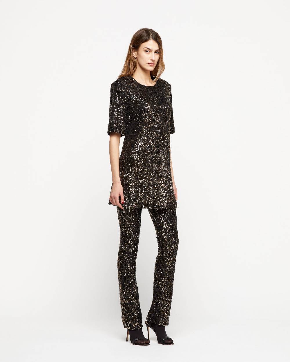 Le Twins Pantalone Raffaella – Paillettes Nero e Oro Economico