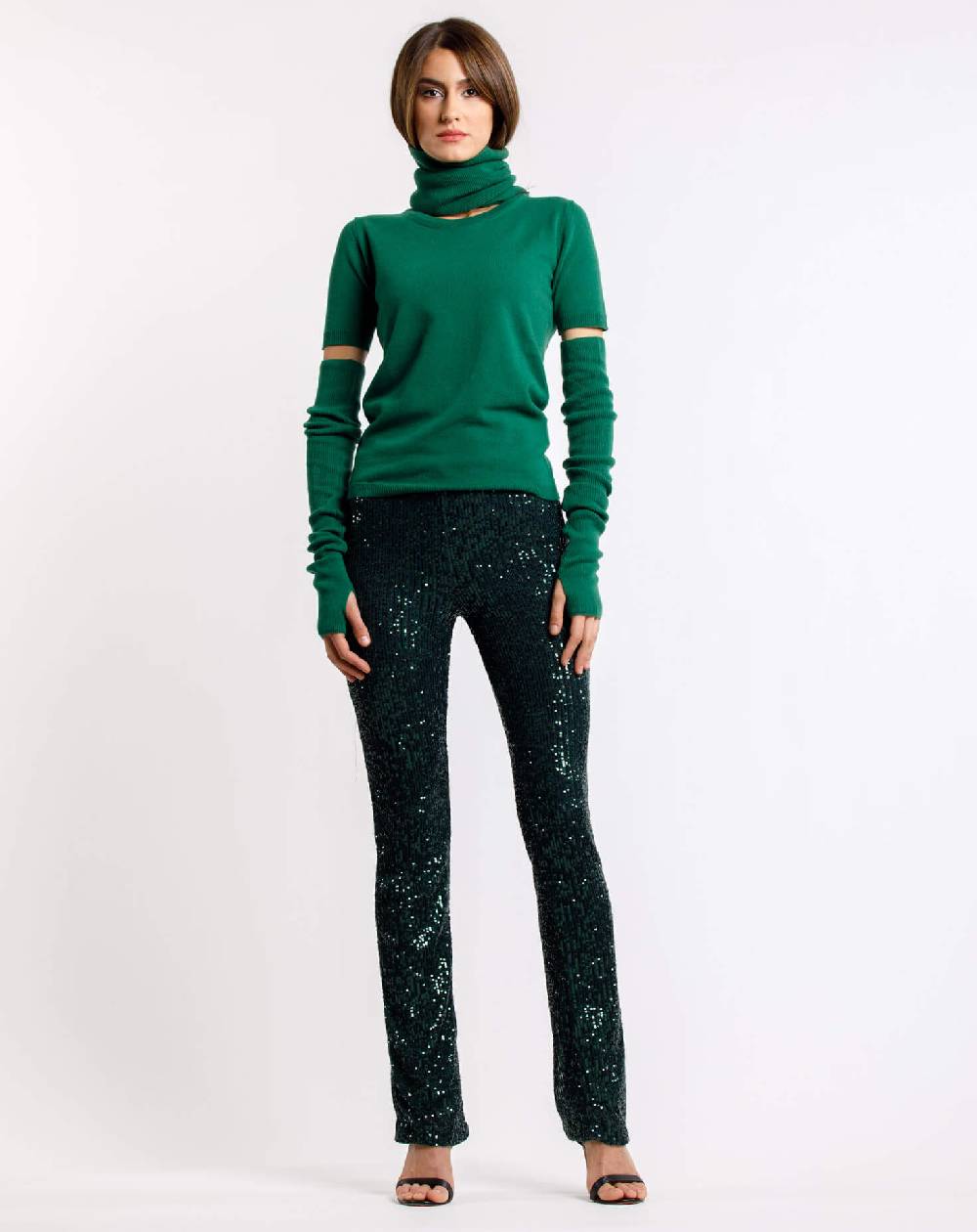 Le Twins Pantalone Raffaella – Paillettes Verde Outlet
