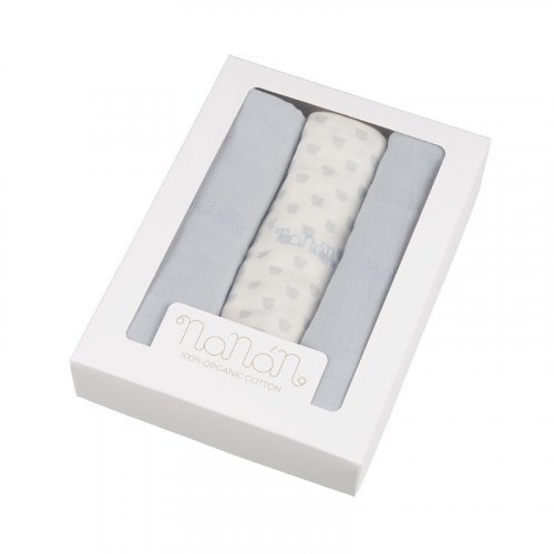 Nanán Set 3 pz mussola azzurro 80x80 cm Outlet