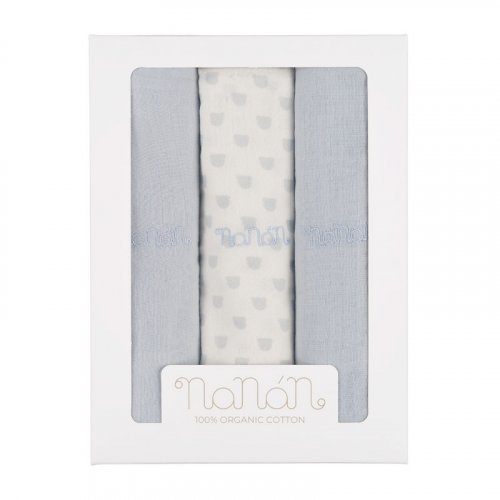 Nanán Set 3 pz mussola azzurro 80x80 cm Outlet