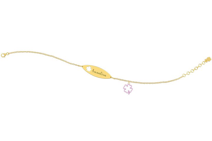 Nanán Bracciale con Targhetta - Charms quadrifoglio rosa Saldi Di Fabbrica