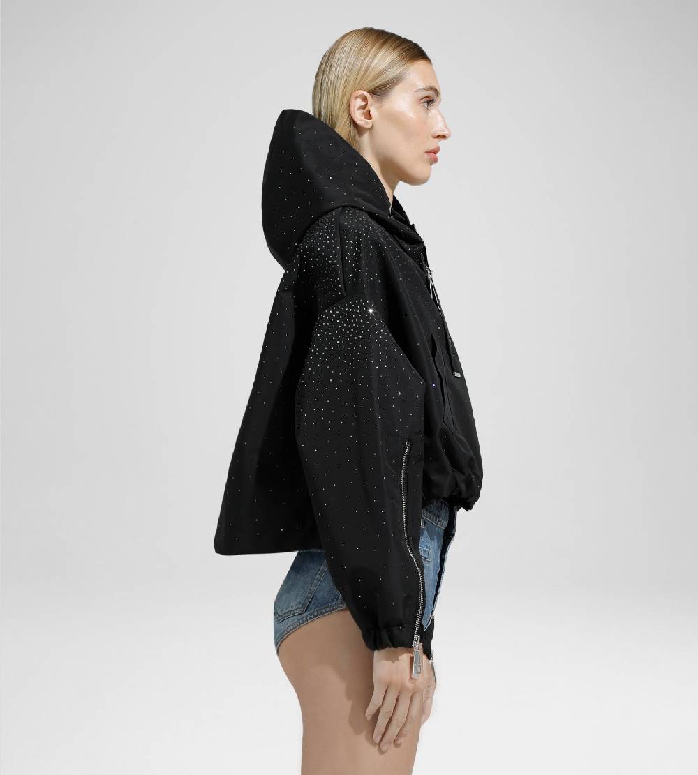 Khrisjoy KHRIS CROP WINDBREAKER STRASS BLACK Liquidazione
