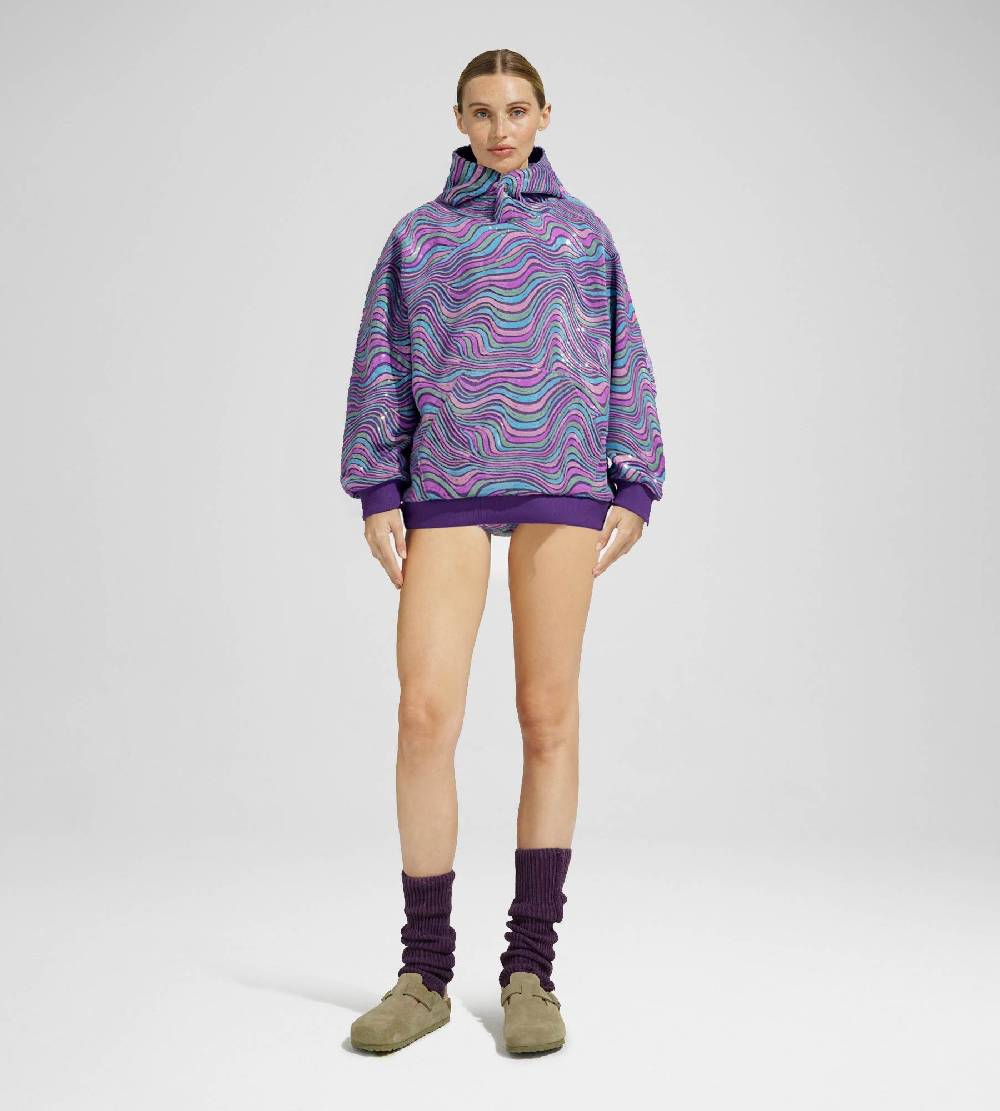 Khrisjoy WAVE PAILLETTES HOODIE MIX GRAPE Ultimo giorno