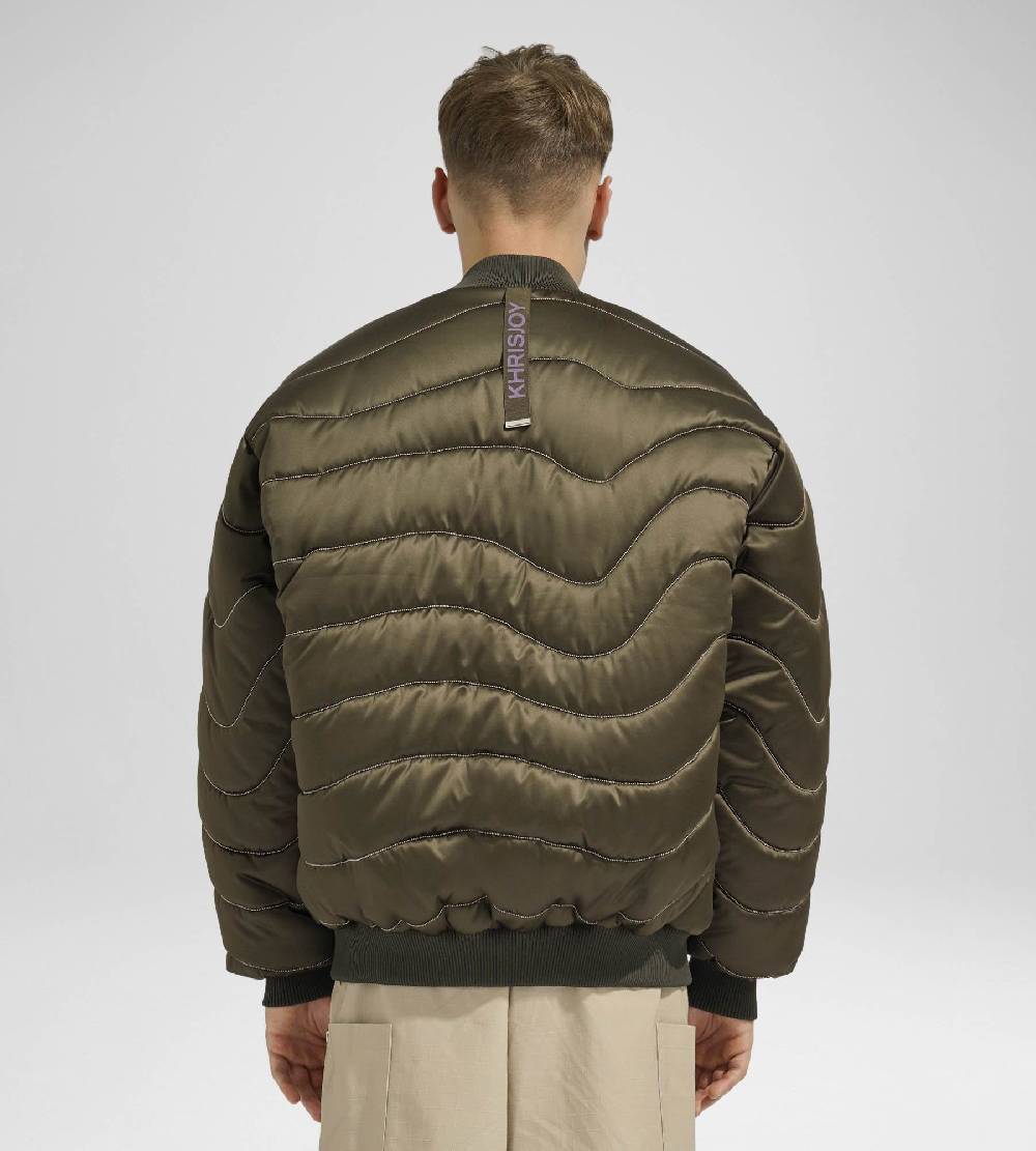 Khrisjoy BOMBER SATIN WAVE CHAINS OLIVE GREEN Qualità