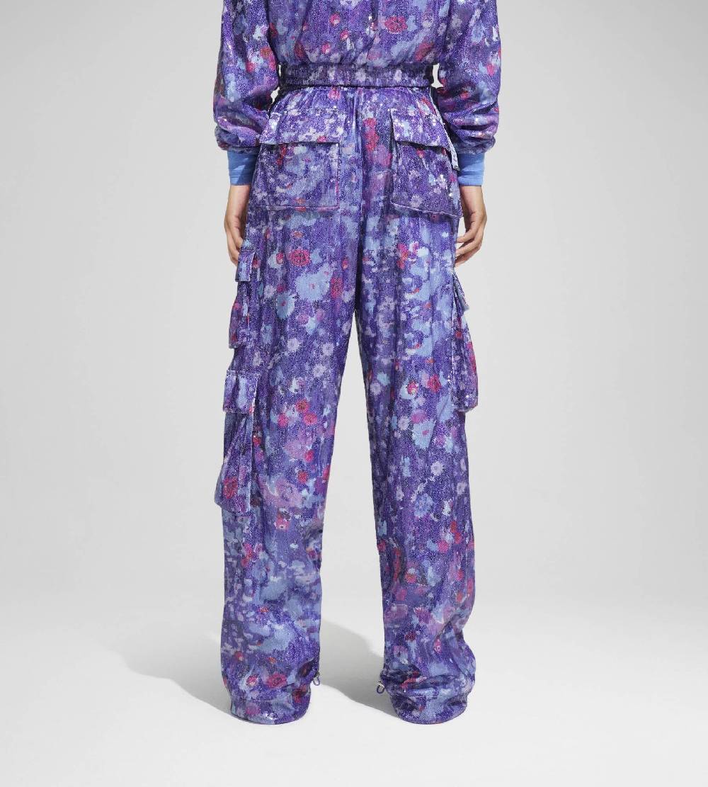 Khrisjoy PANTS MULTIPOCKET PAILLETTES FLOWERS UPSIDE DOWN GRAPE Sconto di tempo limitato