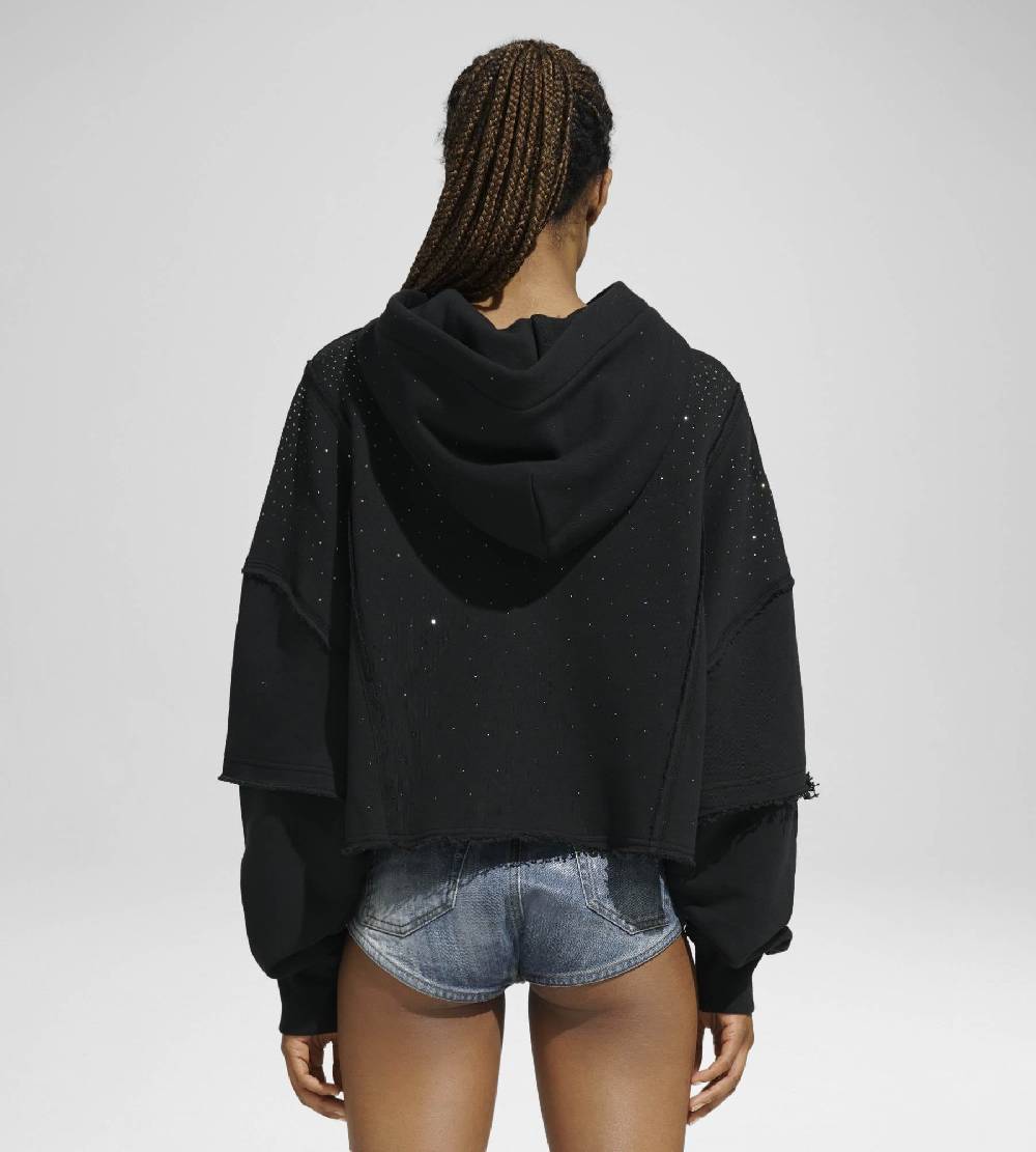 Khrisjoy HOODIE CROP DOUBLE POCKETS STRASS BLACK Offerta Giorno del Papà