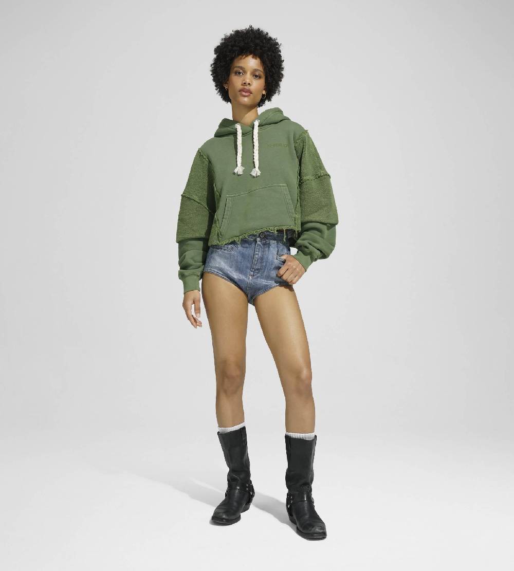 Khrisjoy HOODIE CROP DOUBLE POCKETS OLIVE GREEN Offerta temporanea