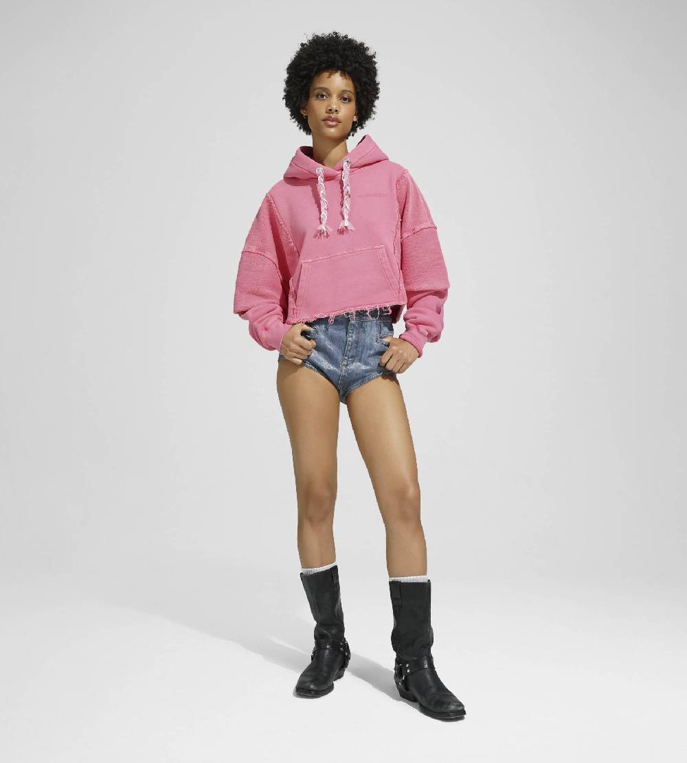 Khrisjoy HOODIE CROP DOUBLE POCKETS CANDY PINK Offerte esclusive