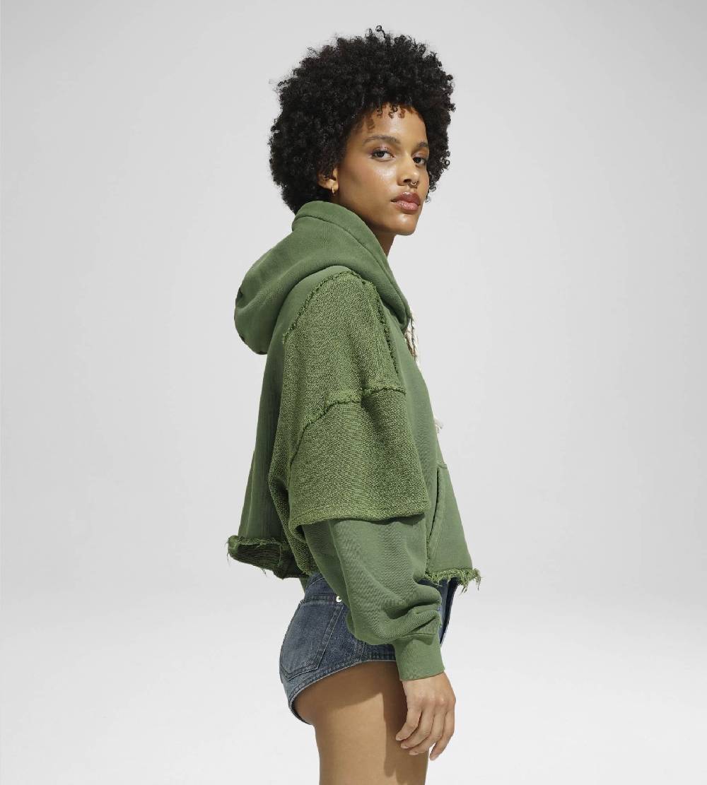 Khrisjoy HOODIE CROP DOUBLE POCKETS OLIVE GREEN Prezzo basso