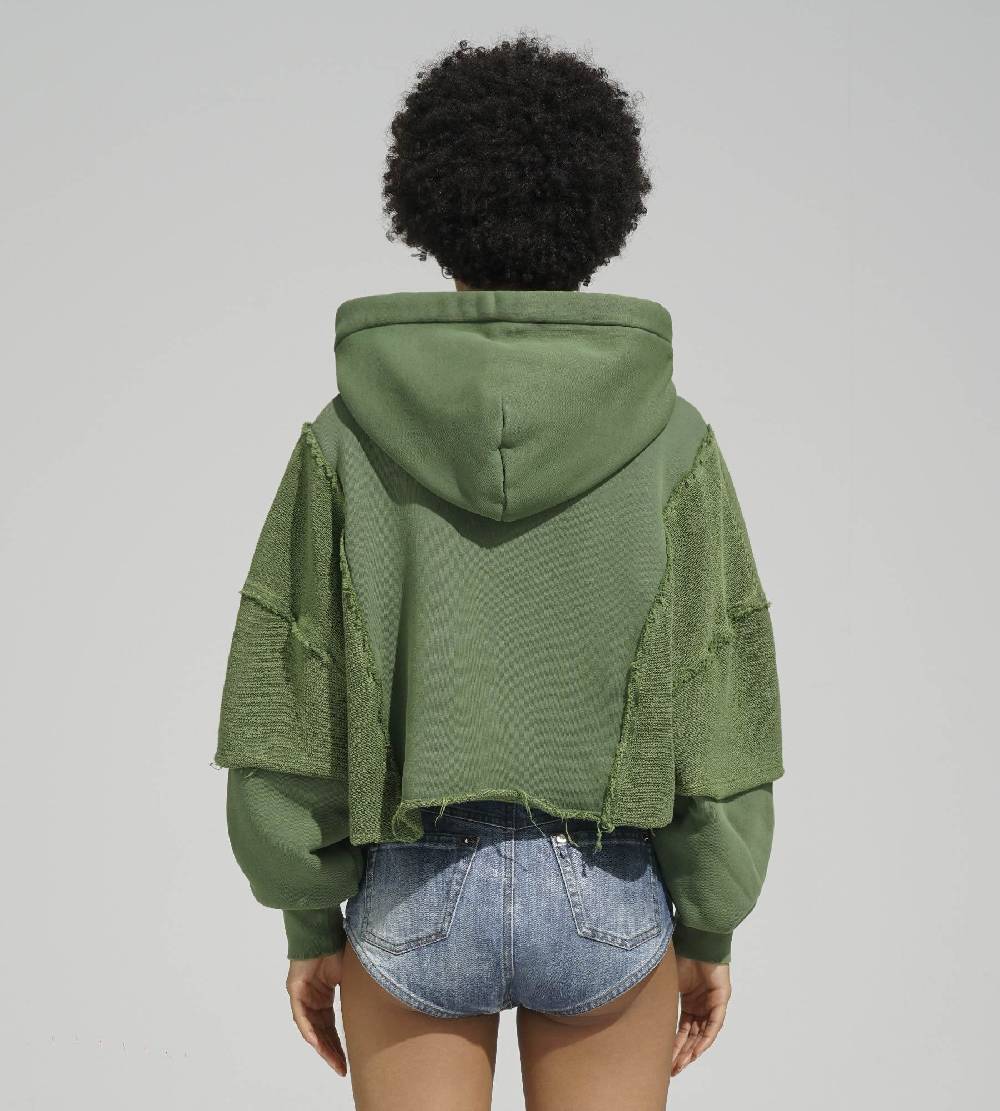Khrisjoy HOODIE CROP DOUBLE POCKETS OLIVE GREEN Prezzo basso