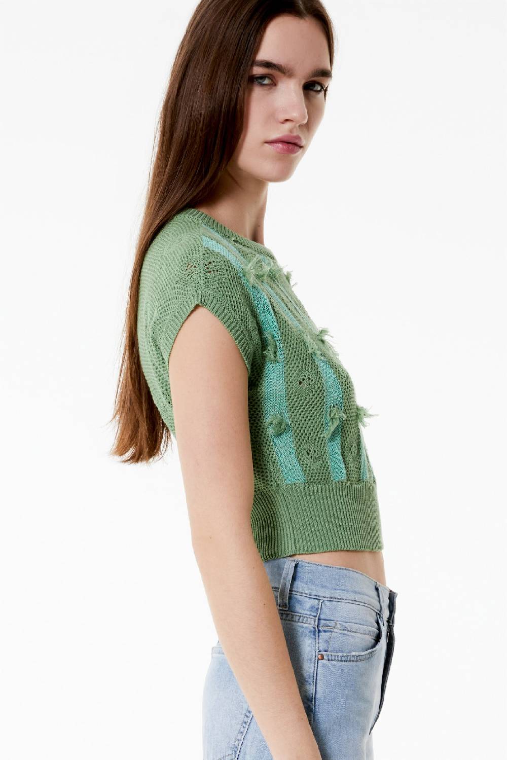 Kristina Ti TEA - Knitted crop top Fringe In Linea