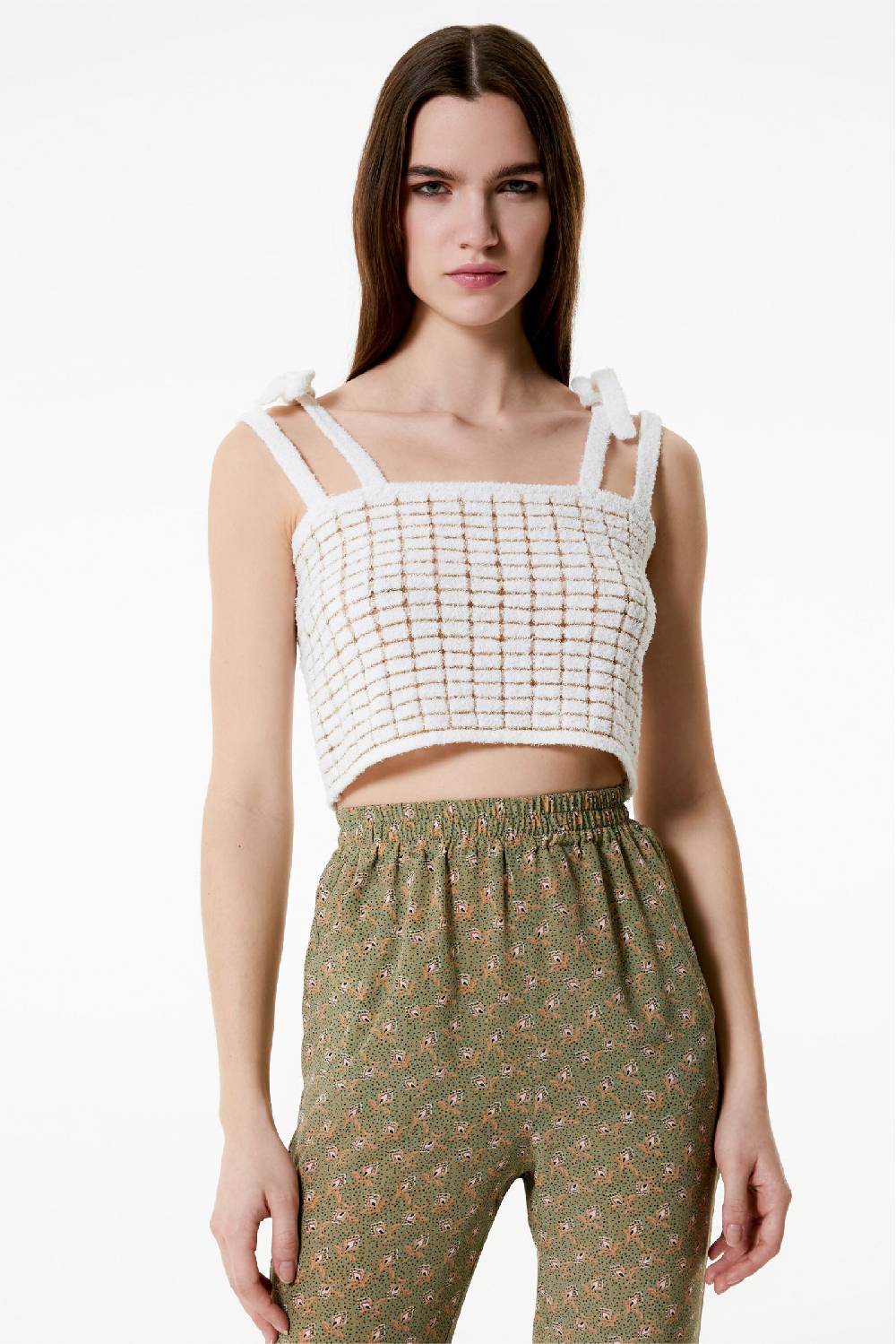 Kristina Ti GIULIA - Crop top with shoulder pads Goldy Qualità