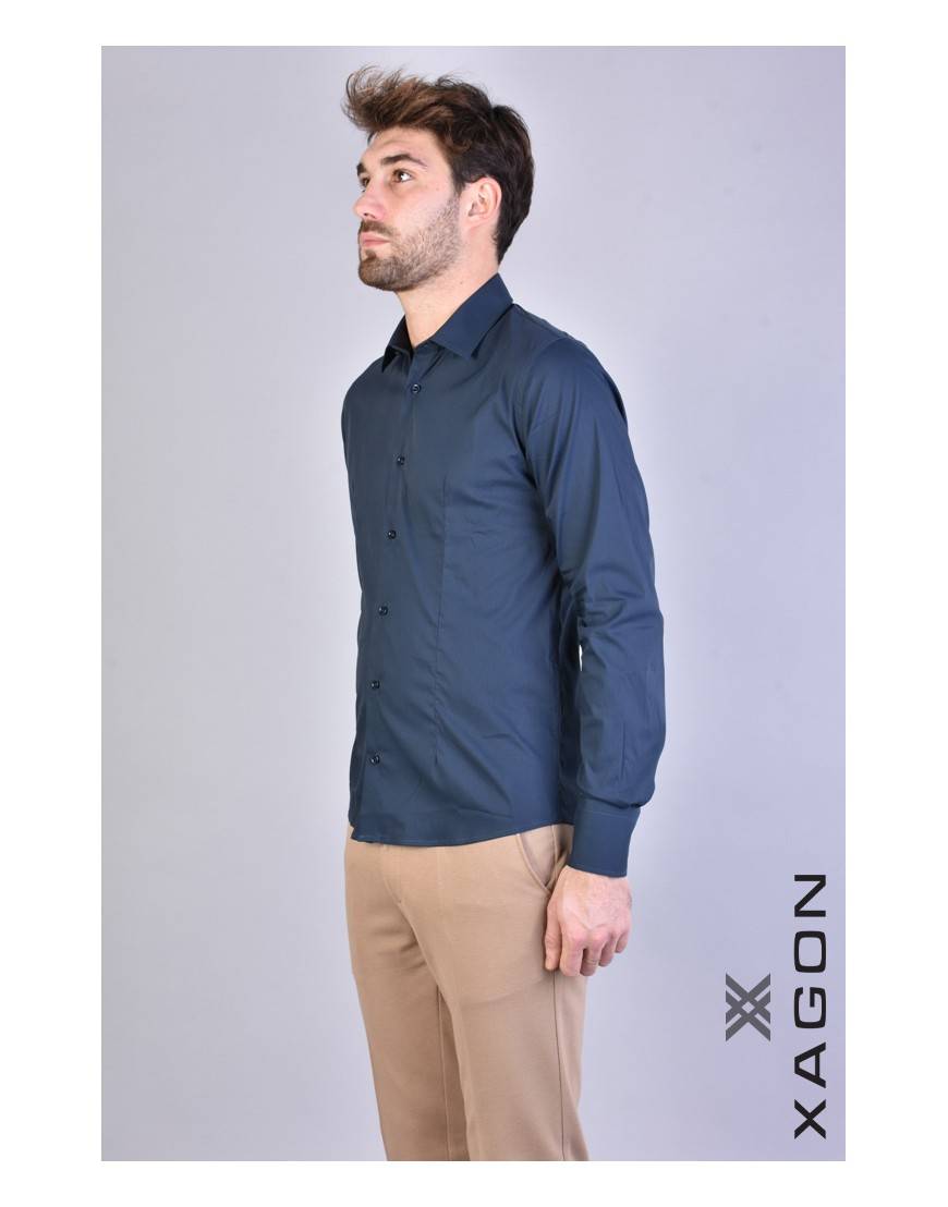 La haine inside us CAMICIA PAMATE Stretch Slim Fit Blu Offerte