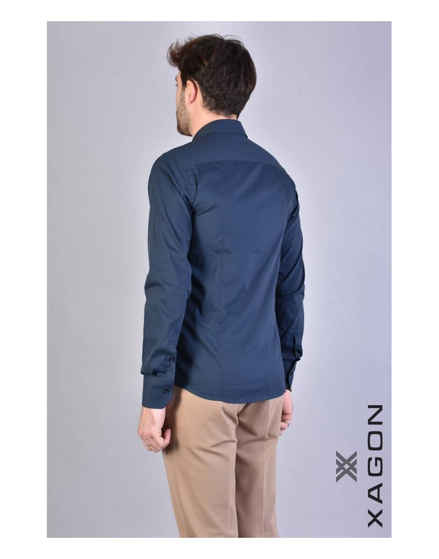 La haine inside us CAMICIA PAMATE Stretch Slim Fit Blu Offerte