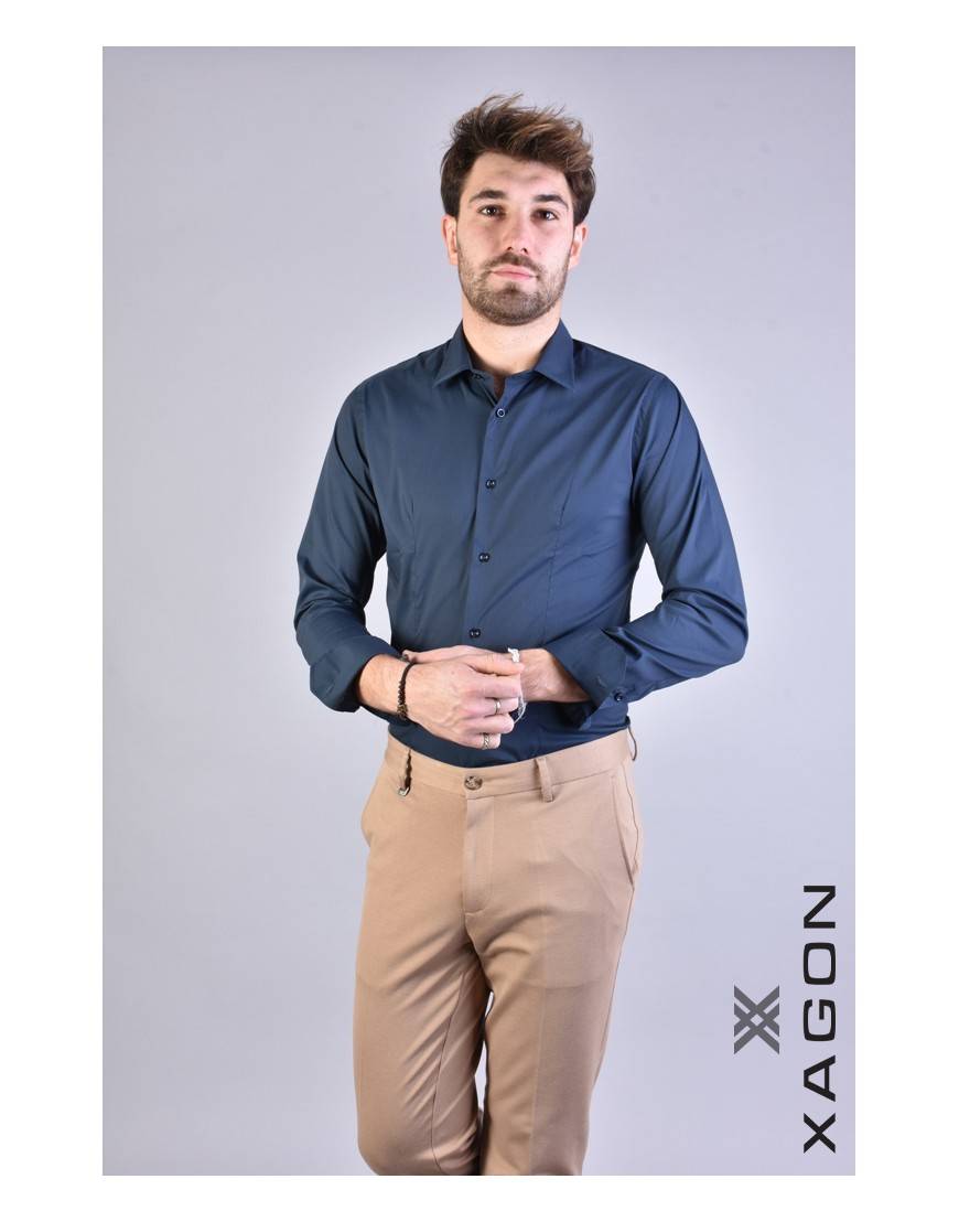 La haine inside us CAMICIA PAMATE Stretch Slim Fit Blu Offerte