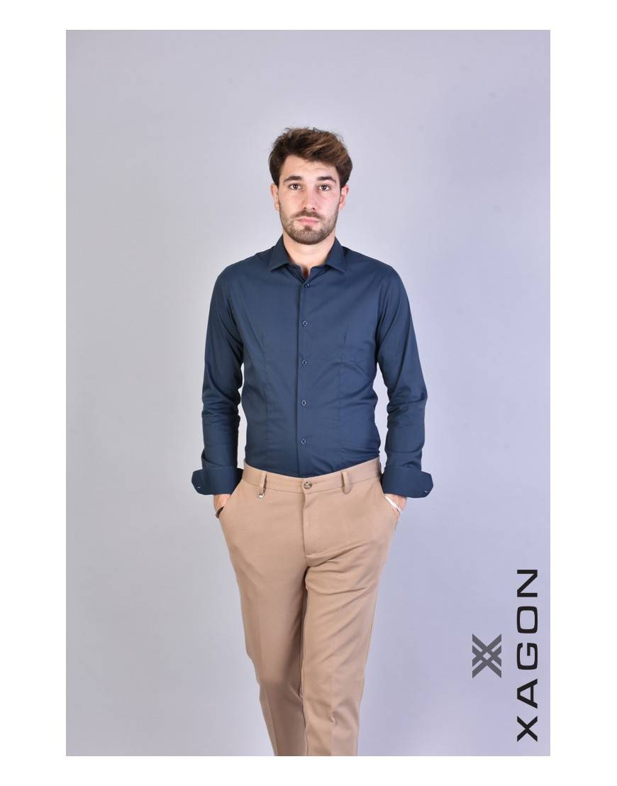 La haine inside us CAMICIA PAMATE Stretch Slim Fit Blu Offerte