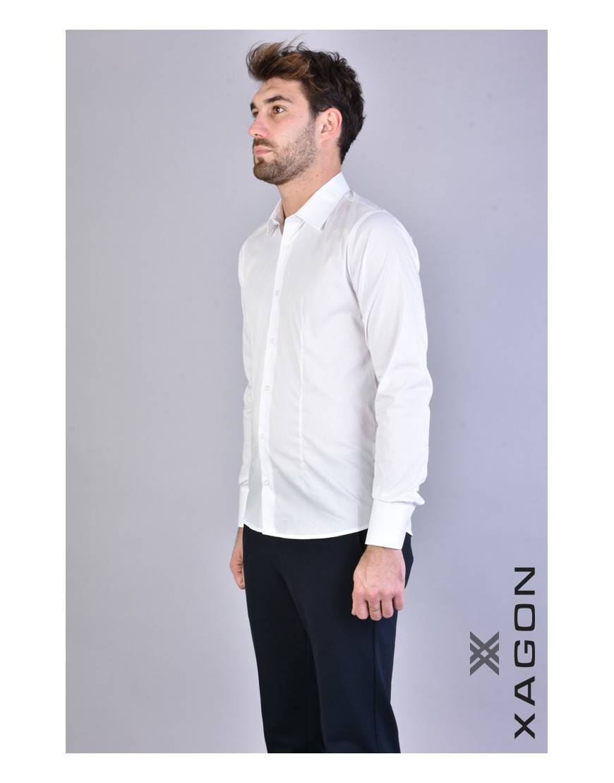 La haine inside us CAMICIA PAMATE Stretch Slim Fit Bianco Vendita Economica