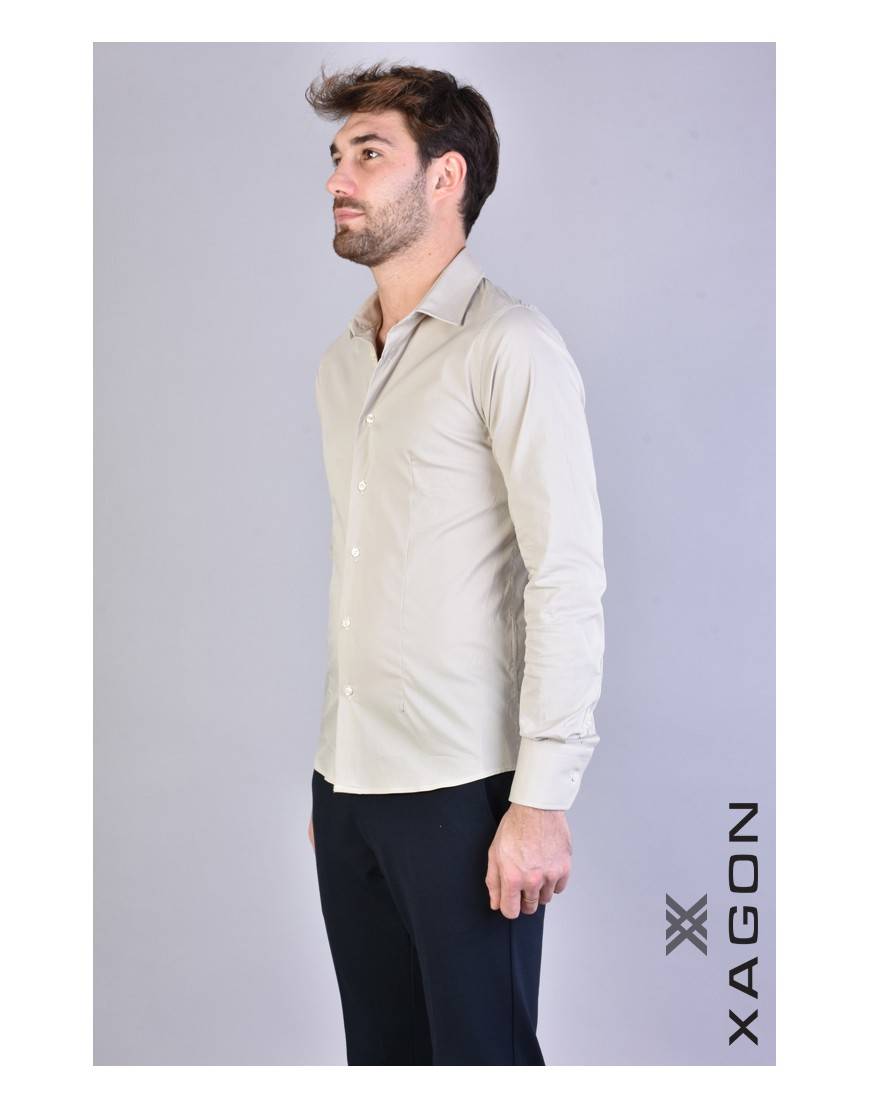 La haine inside us CAMICIA PAMATE Stretch Slim Fit Beige Saldi Di Fabbrica