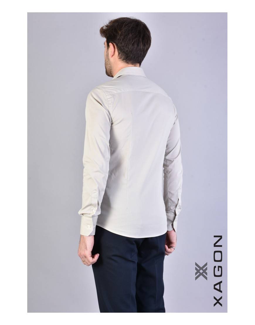 La haine inside us CAMICIA PAMATE Stretch Slim Fit Beige Saldi Di Fabbrica