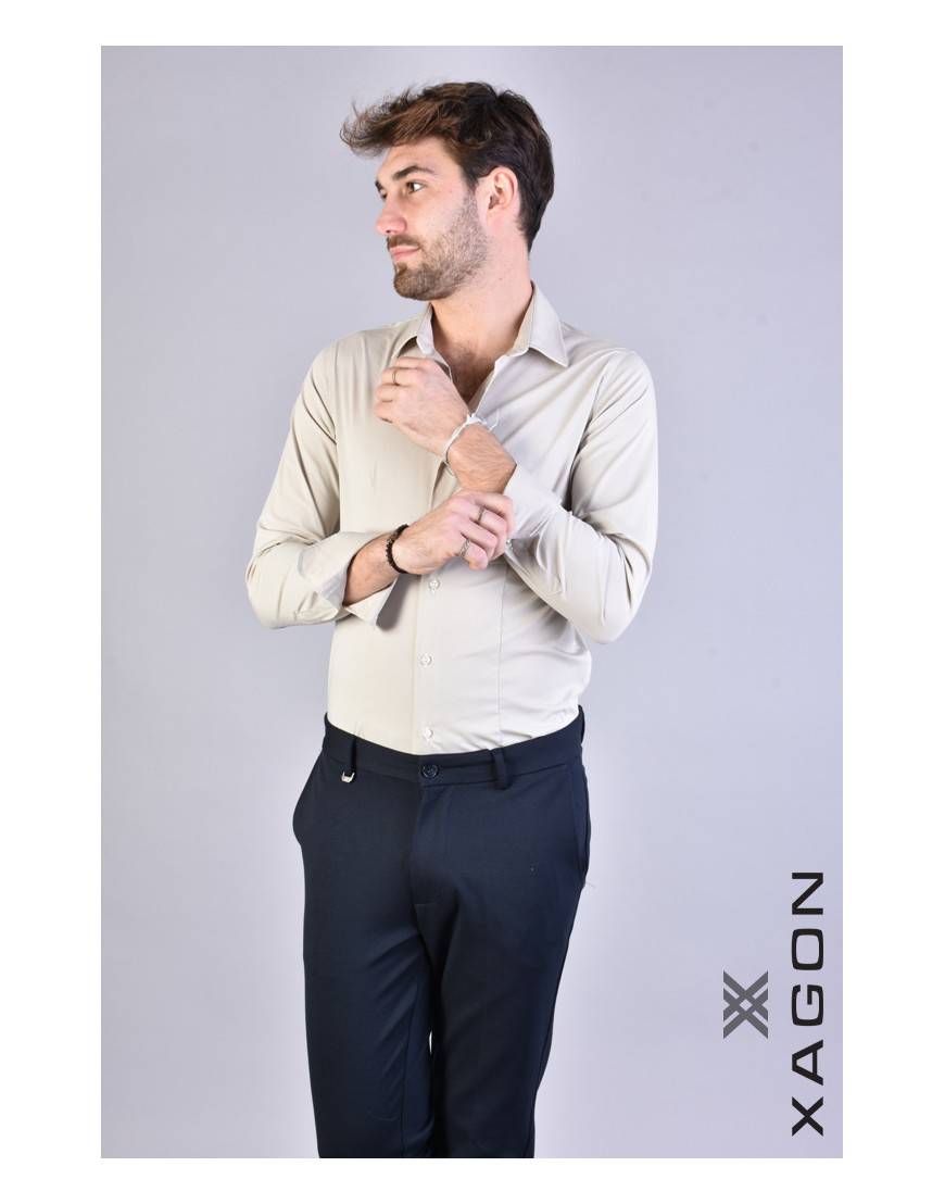La haine inside us CAMICIA PAMATE Stretch Slim Fit Beige Saldi Di Fabbrica