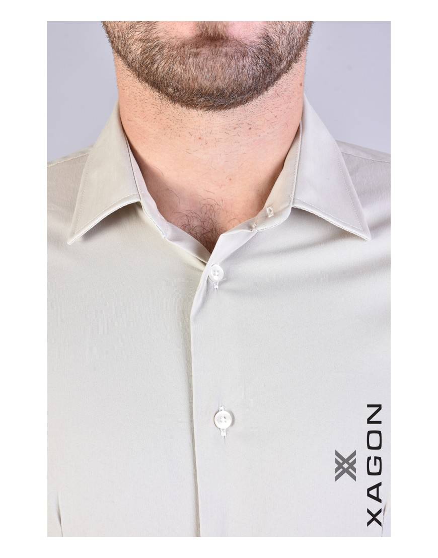 La haine inside us CAMICIA PAMATE Stretch Slim Fit Beige Saldi Di Fabbrica
