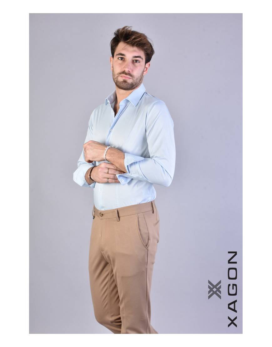 La haine inside us CAMICIA PAMATE Stretch Slim Fit Cielo Vendite Flash
