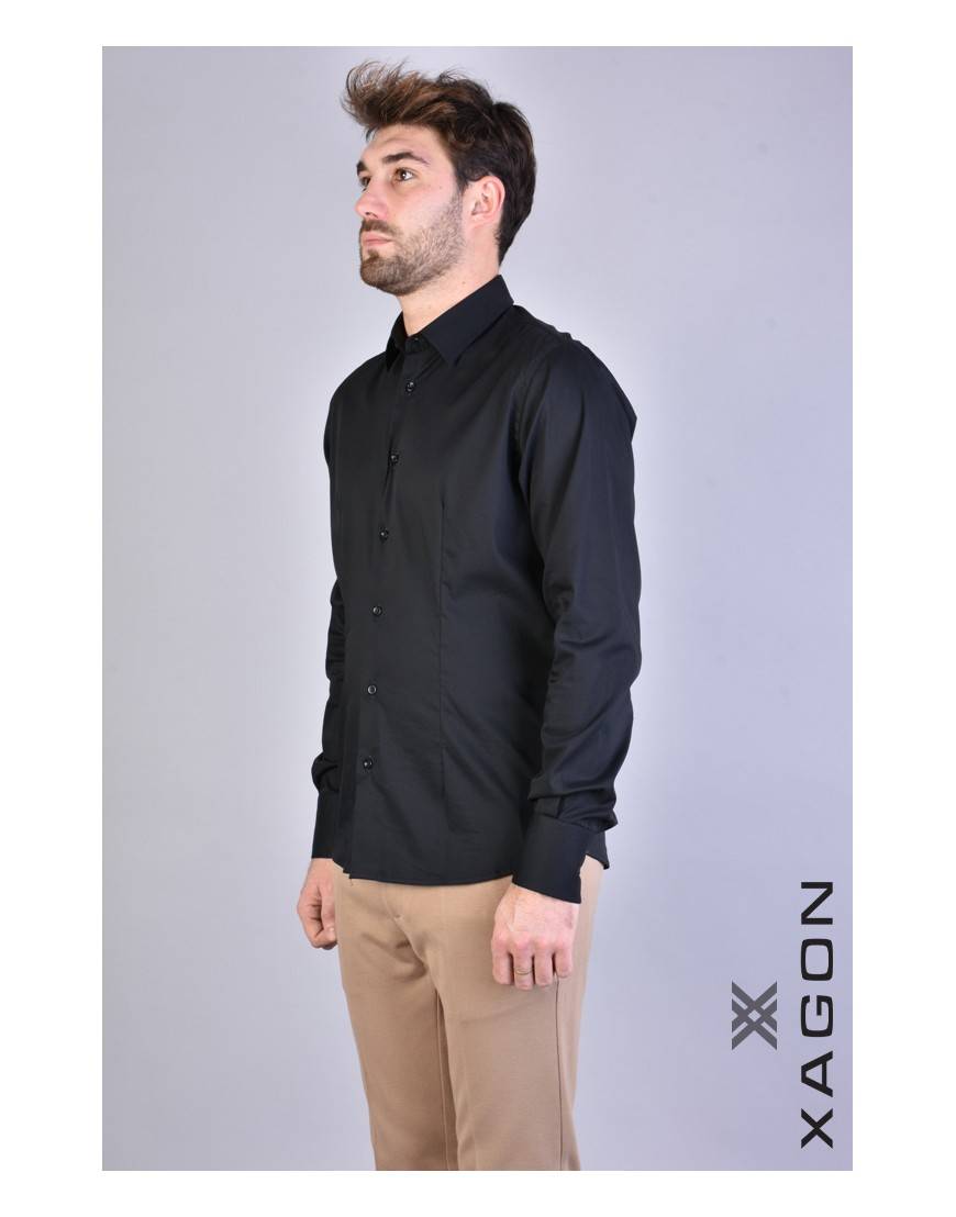 La haine inside us CAMICIA PAMATE Stretch Slim Fit Nero Negozio