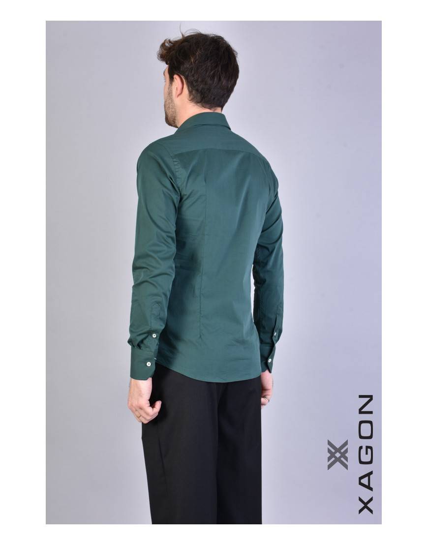 La haine inside us CAMICIA PAMATE Stretch Slim Fit Verde In Saldo