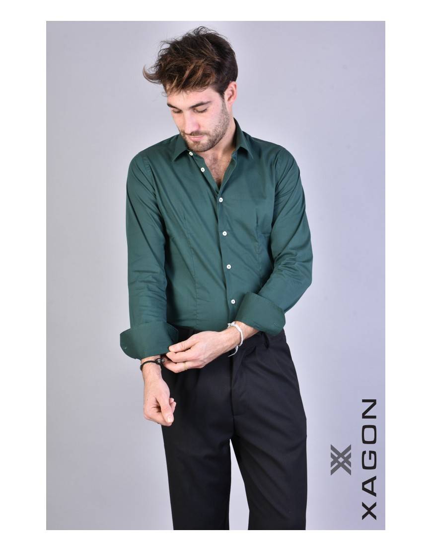 La haine inside us CAMICIA PAMATE Stretch Slim Fit Verde In Saldo