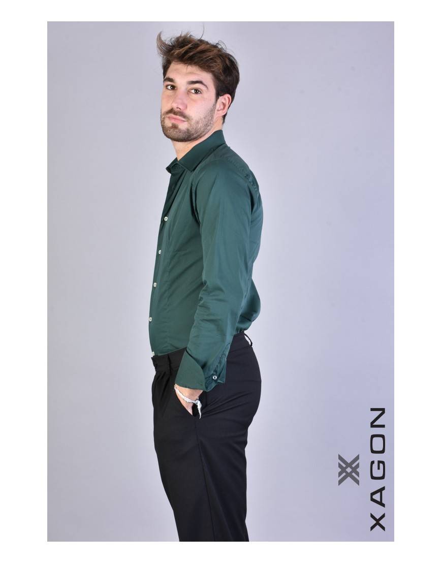 La haine inside us CAMICIA PAMATE Stretch Slim Fit Verde In Saldo