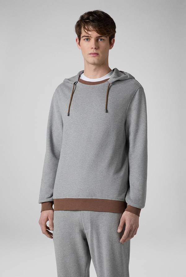 Lab. Pal Zileri Felpa in cotone grigio con cappuccio e finiture marroni Acquista Ora