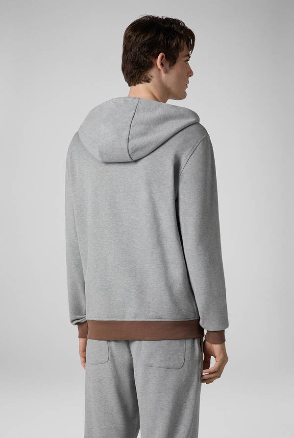 Lab. Pal Zileri Felpa in cotone grigio con cappuccio e finiture marroni Acquista Ora