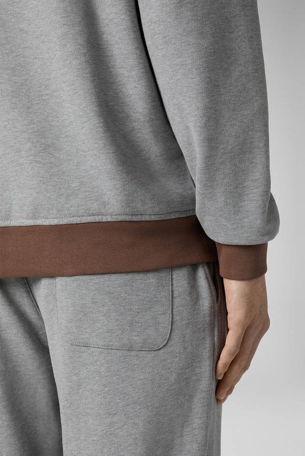 Lab. Pal Zileri Felpa in cotone grigio con cappuccio e finiture marroni Acquista Ora