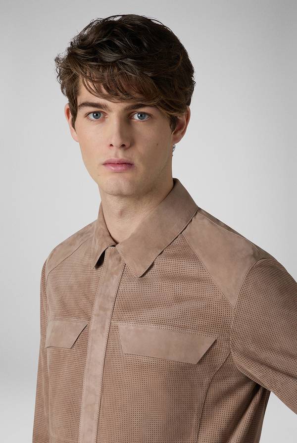 Lab. Pal Zileri Overshirt in suede e nappa micro perforata Promozione
