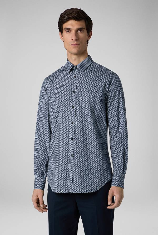 Lab. Pal Zileri Camicia in cotone stampato nei toni del blu In Linea