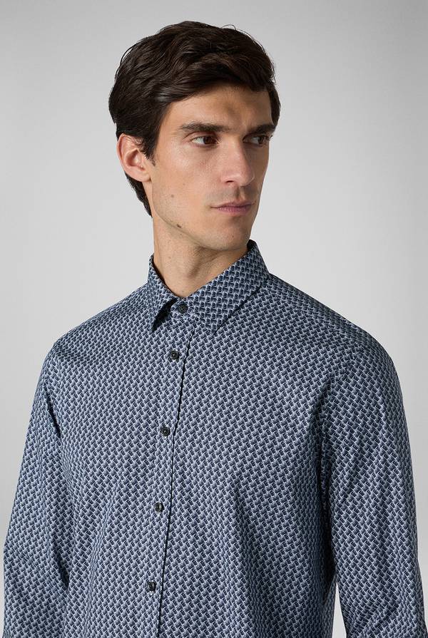 Lab. Pal Zileri Camicia in cotone stampato nei toni del blu In Linea