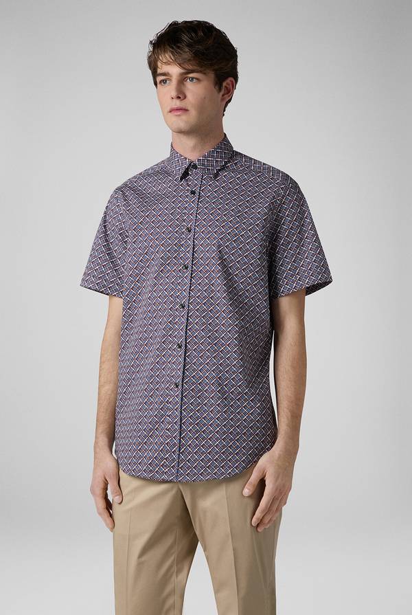 Lab. Pal Zileri Camicia bowling stampata nei toni dell'azzurro, bianco e bordeaux Soddisfazione Garantita