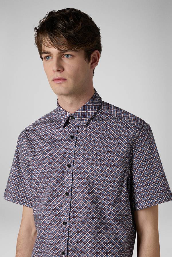 Lab. Pal Zileri Camicia bowling stampata nei toni dell'azzurro, bianco e bordeaux Soddisfazione Garantita