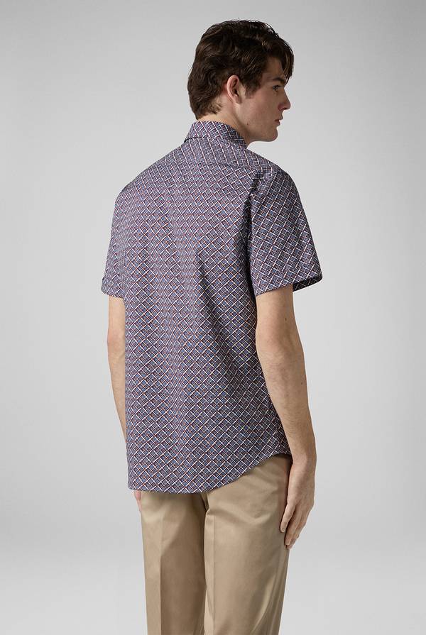 Lab. Pal Zileri Camicia bowling stampata nei toni dell'azzurro, bianco e bordeaux Soddisfazione Garantita